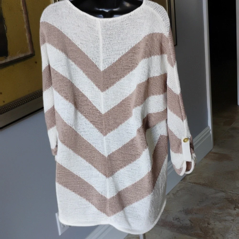 Chicos Loose Weave Tunic Sweater Raglan Sleeves Size 2 Lightweight 3/4 Sleeves - Picture 4 of 7